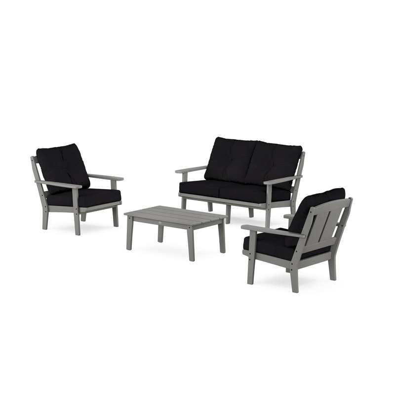 Ensemble de conversation avec canapé et coussins 4 pièces Mission, Noir, Slate Grey