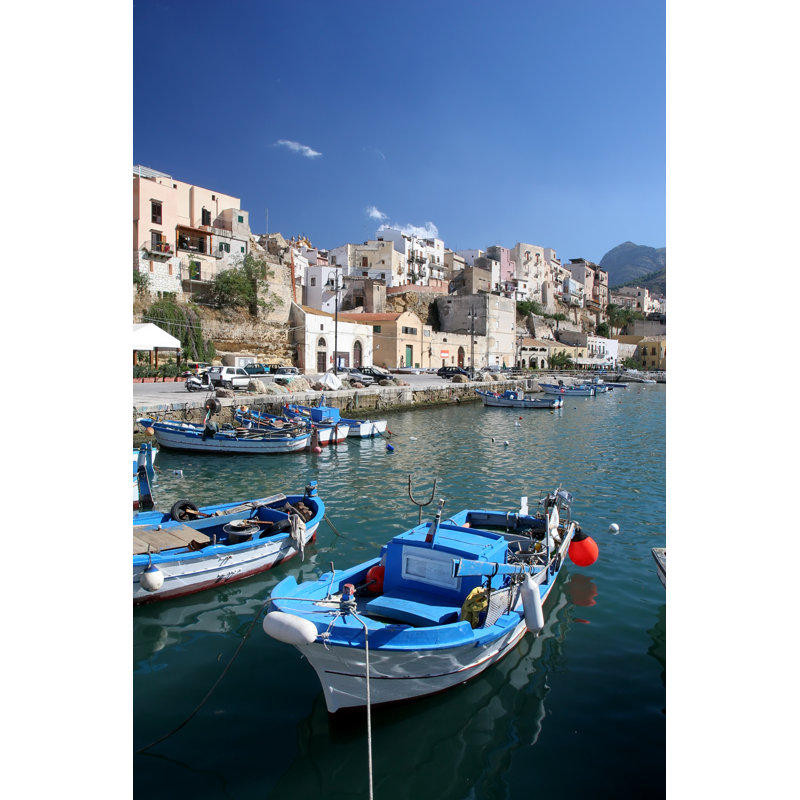 Fishing Boat In Sicilian Harbor by Stevegeer - No Frame Art Prints on Canvas, 122cm H x 81cm W