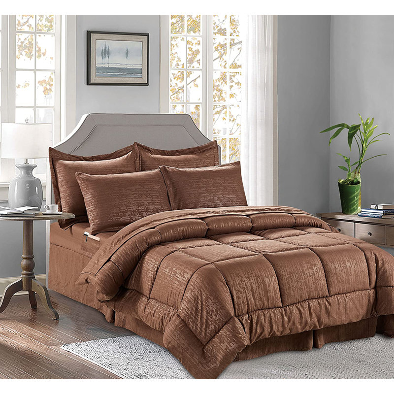 Ensemble d'édredon réversible en microfibre 8 pièces, Chocolat, Grand