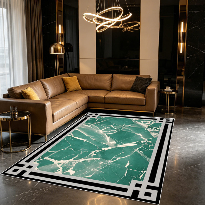 Marble Pattern Area Rug, Modern Abstract Veined Floor Carpet with Decorative Border, Soft Washable Low-Pile Rug for Living Room, Bedroom, Dining Room, Office