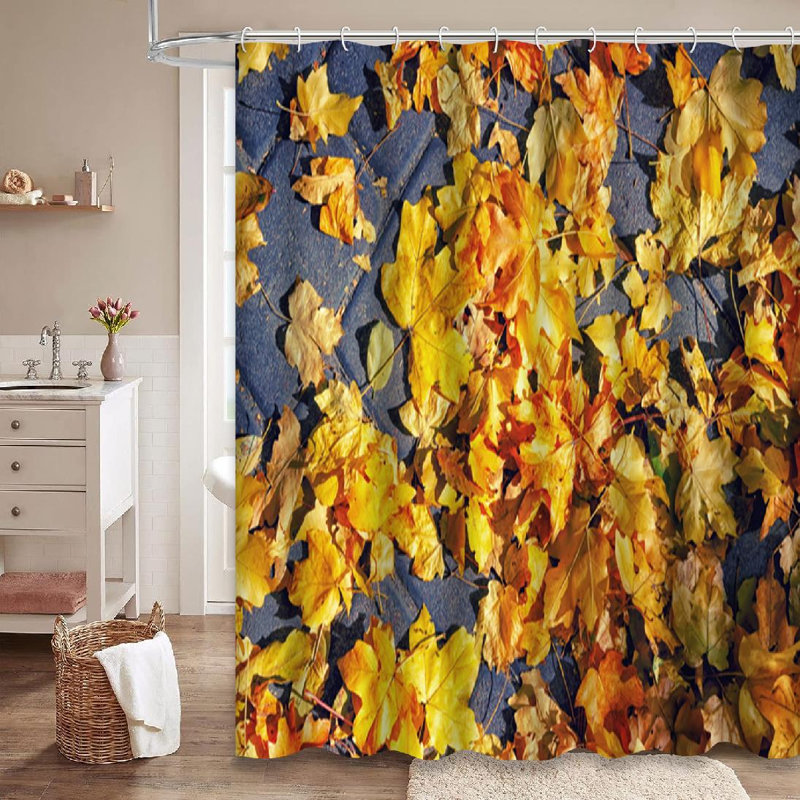 Magnifique rideau de douche abstrait doré doré à motif de feuilles d'automne avec 12 crochets, L 72 po x l 84 po