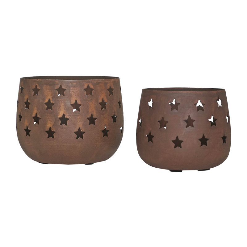 Ensemble de 2 porte-bougies festives, Brun