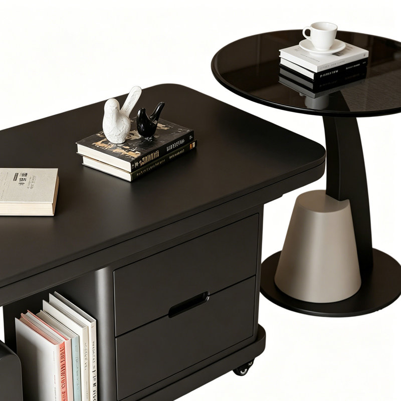 Table basse créative italienne de luxe minimaliste, H 19,68 po x L 35,43 po x l 19,68 po, Noir / Transparent, Noir