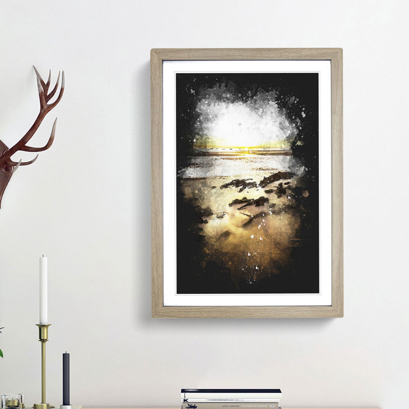 Sunrise at Tenby Beach in Wales - Framed Print, 33cm H x 24cm W x 2cm D, Oak Framed