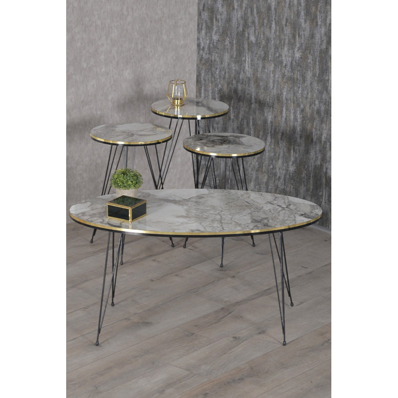 Tana Living Room Table Set, White Marble