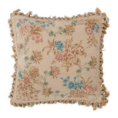 Blue Antique Floral Needlepoint Pillow