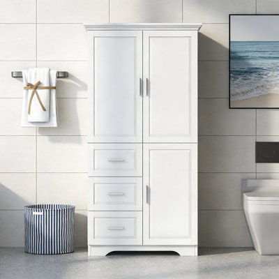 Armoire de rangement haute et large avec portes pour bureau de salle de bain, trois tiroirs
