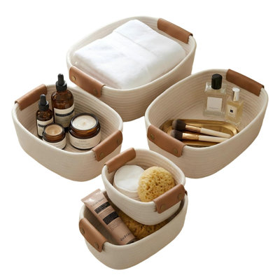 Storage Basket Set of 5 - Sturdy Cotton Rope Baskets,Beige