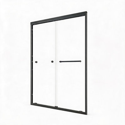 Porte de douche coulissante double à double battant, cadre en alliage d'aluminium noir mat de 55 à 60 pouces, verre trempé de 6 millimètres et membrane nano anti-explosion