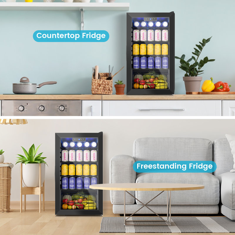 Réfrigérateur à boissons 17 pouces pour 116 canettes de soda, mini réfrigérateur à boissons autoportant avec porte réversible pour bar d'appartement