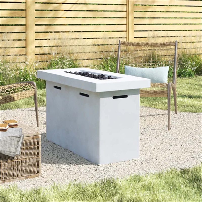 25" H x 42" W Fiber Reinforced Concrete Propane Outdoor Fire Pit Table, White/Natural