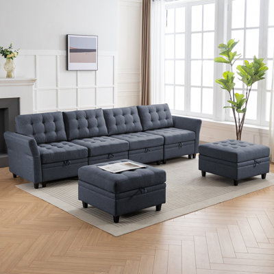 Canapé modulaire modulaire en lin avec repose-pieds