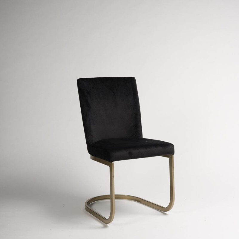 Aurelus 48cm H Tufted Upholstered Cantilever Chair in Black, Gold, Black