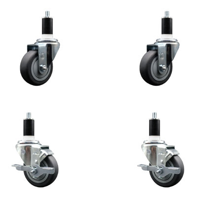 Thermoplastic Rubber Wheel Swivel Expanding Stem Caster Set 2 Brakes SCC TLB 3.5" x 1-3/8"