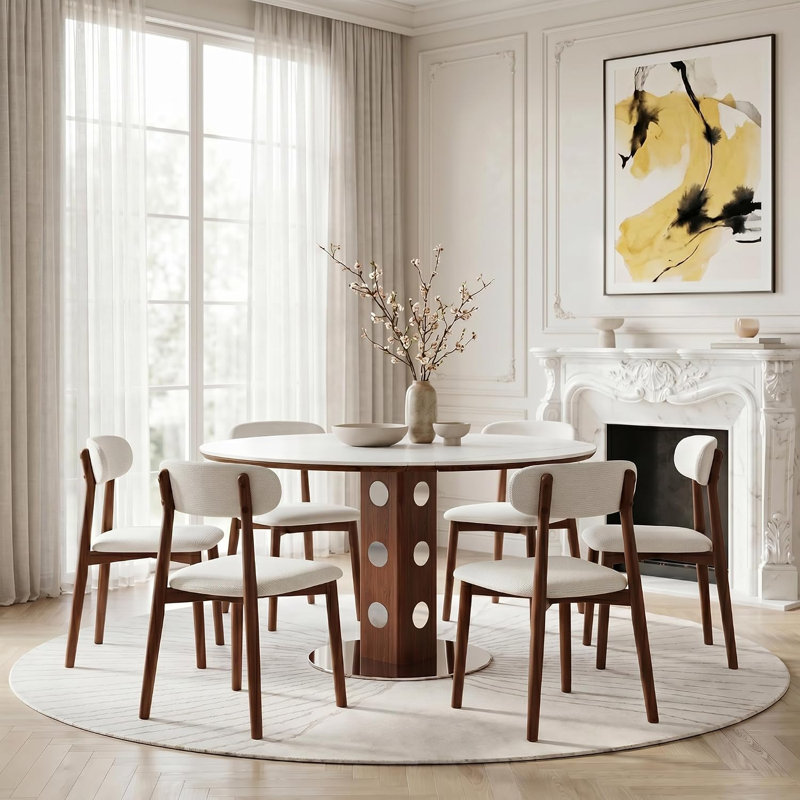 7-Piece -Piece 47.2" Round Extendable Dining Table Set