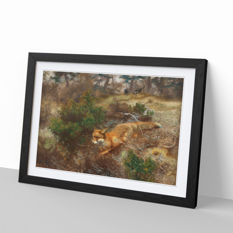 Fox and Hunting Dogs Vol.1 by Bruno Liljefors - Picture Frame Painting, Black Framed, 36cm H x 48cm W x 2cm D
