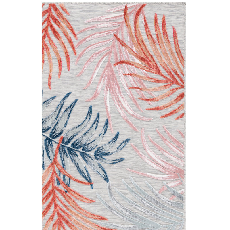 South Hadley Floral Gray/Rust/Navy Indoor / Outdoor Area Indoor/Outdoor Area Rug, Rectangle 5'1" x 7'6"