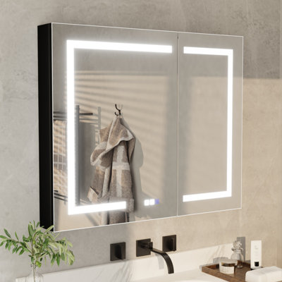 Livvia Recessed or Surface Mount Frameless LED Medicine Cabinet with Electrical Outlet and Anti-fog