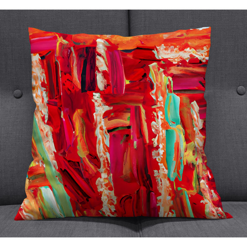 Throw Pillow With Insert, 20"H x 20"W, Red Abstract 6