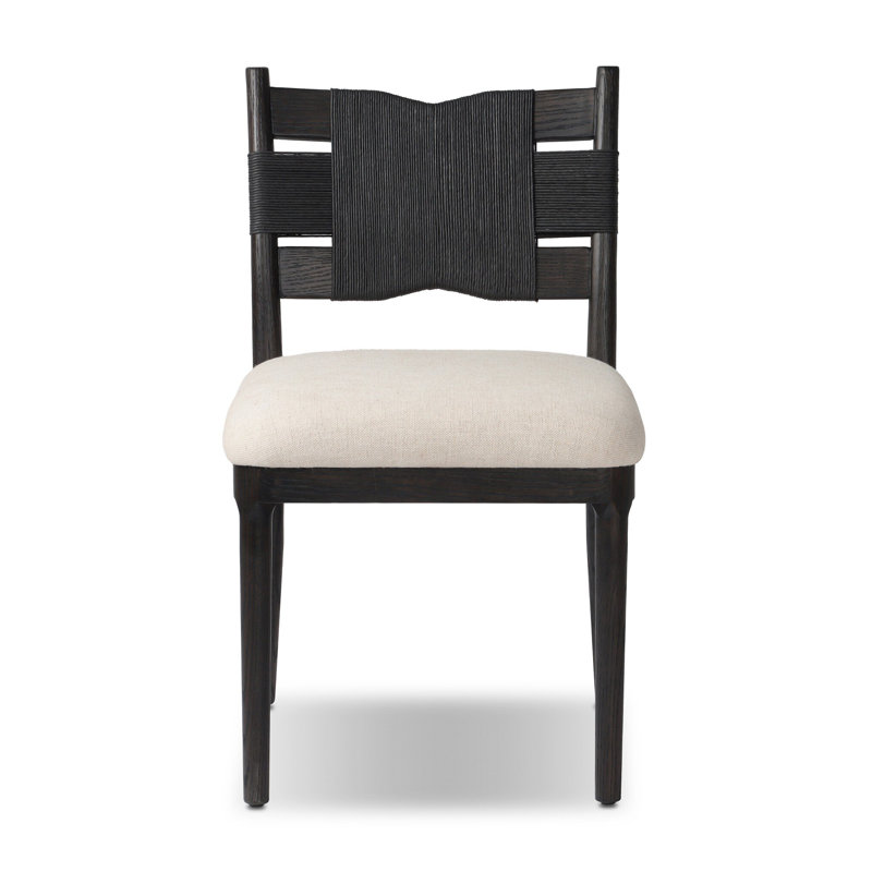 Tova Upholstered Dining Chair, Distressed Black Oak/Black Paper Cord