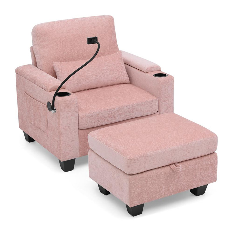 Un seul fauteuil inclinable et un repose-pieds avec rangement assorti, Rose