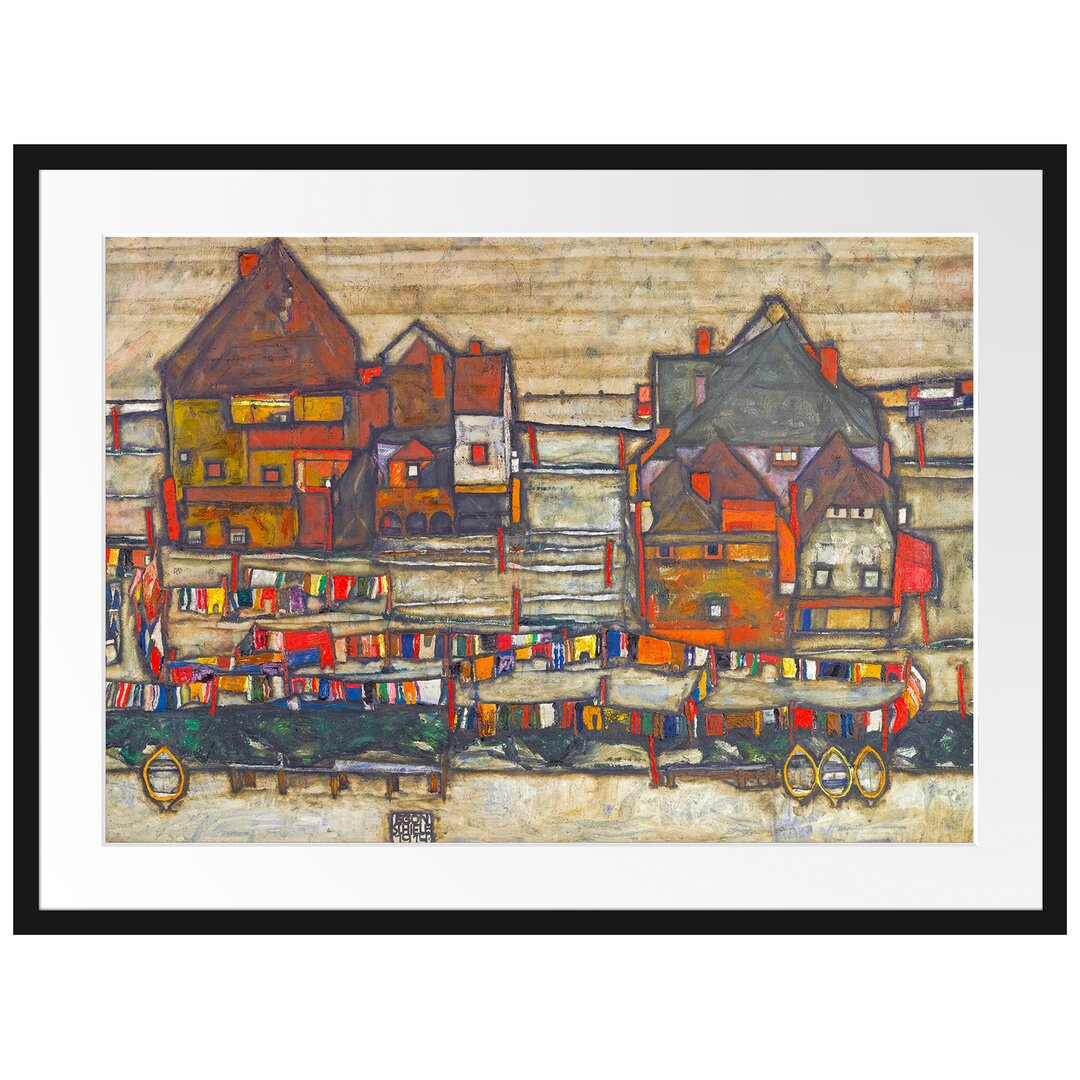 Gerahmter Kunstdruck Houses with Linen von Egon Schiele