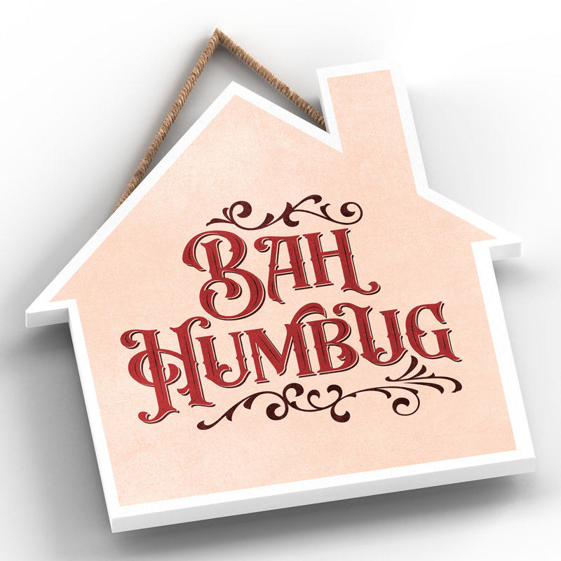 Xmas Bah Humbug Wooden House Plaque, 9.9cm H x 9.9cm W x 0.5cm D