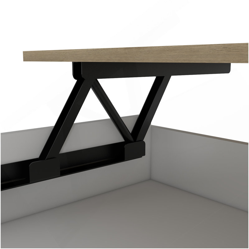 Table basse à plateau relevable Portland, Naturel / Blanc, H 15,3 po x l 21,6 po x P 19,6 po