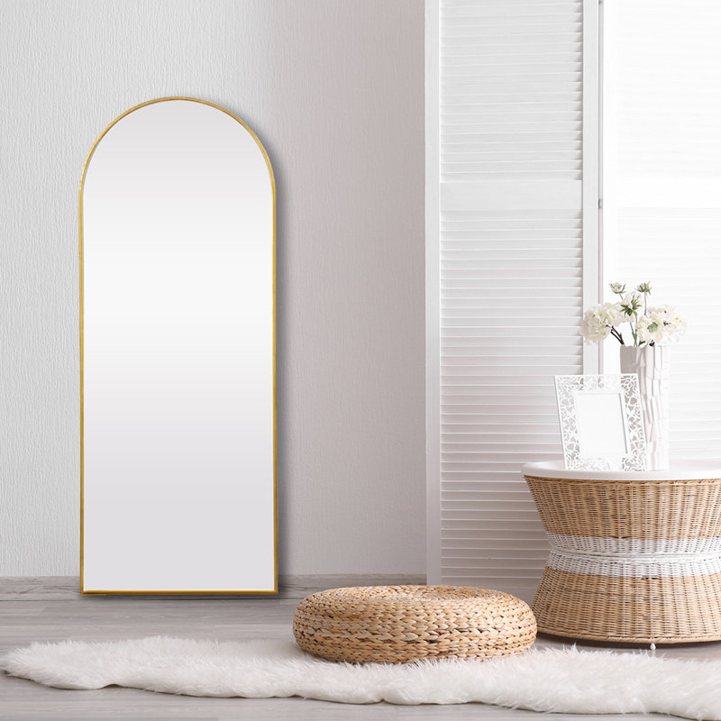 Salma Metal Flat Mirror, Satin Brass, 170cm H x 61cm W
