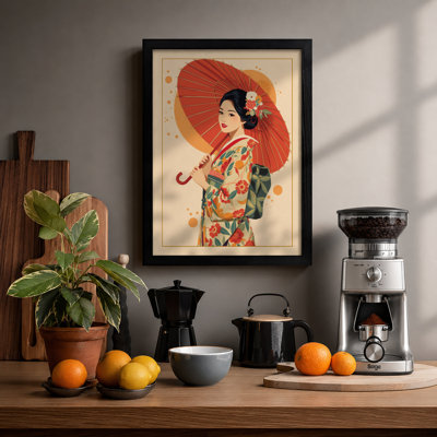 Woman with Red Parasol Art Deco - Framed Print