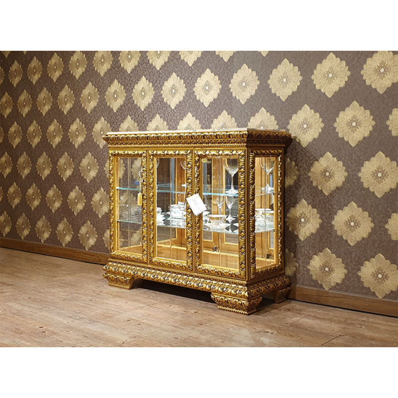 Infinity Rose Marble Top Gold Lighted Cabinet, 38.3" H x 41.5" W x 16.5" D