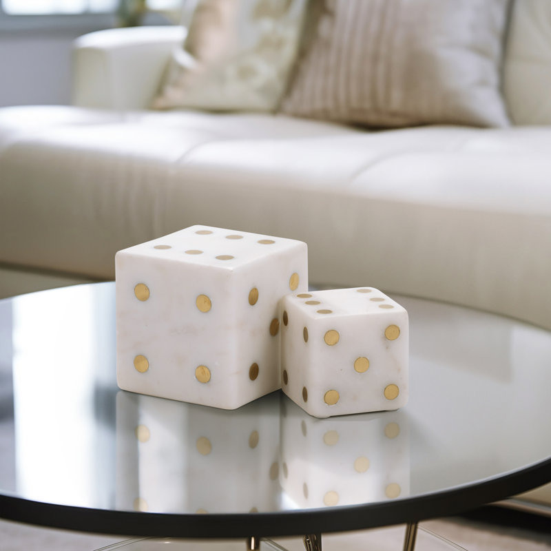 Handmade Marble and Metal Decorative Dice, White