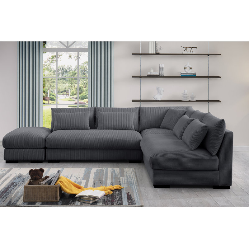 Corduroy L-Shaped Sectional, Gray Corduroy