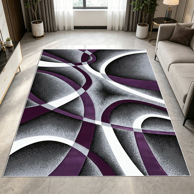 1PC Modern Abstract Purple Gray White Swirl Geometric Pattern area rugs for Living Room, Soft and Comfortable, Suitable for all seasons, easy-to-maintain, machine washable Indoor floor mat, Under Table Farmhouse suitable for dining room, entryway,