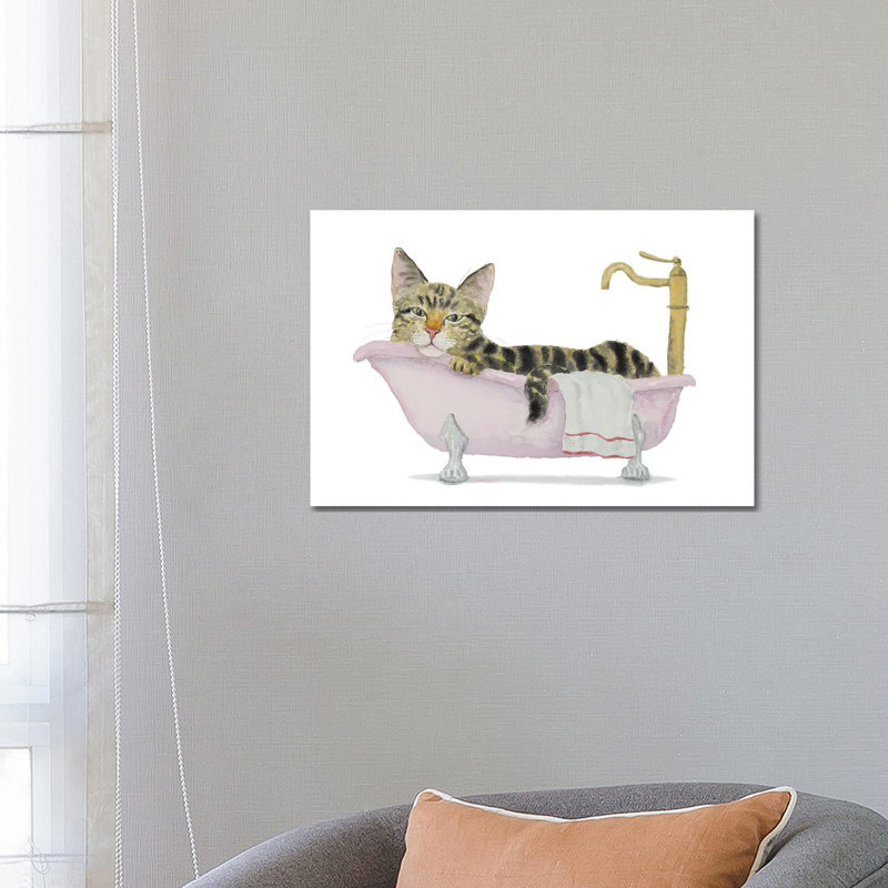 «Tabbytha Cat Bath Time» par Alexey Dmitetchich Shmyrov - reproduction d'art sur toile, H 18 po x l 26 po x P 1,5 po