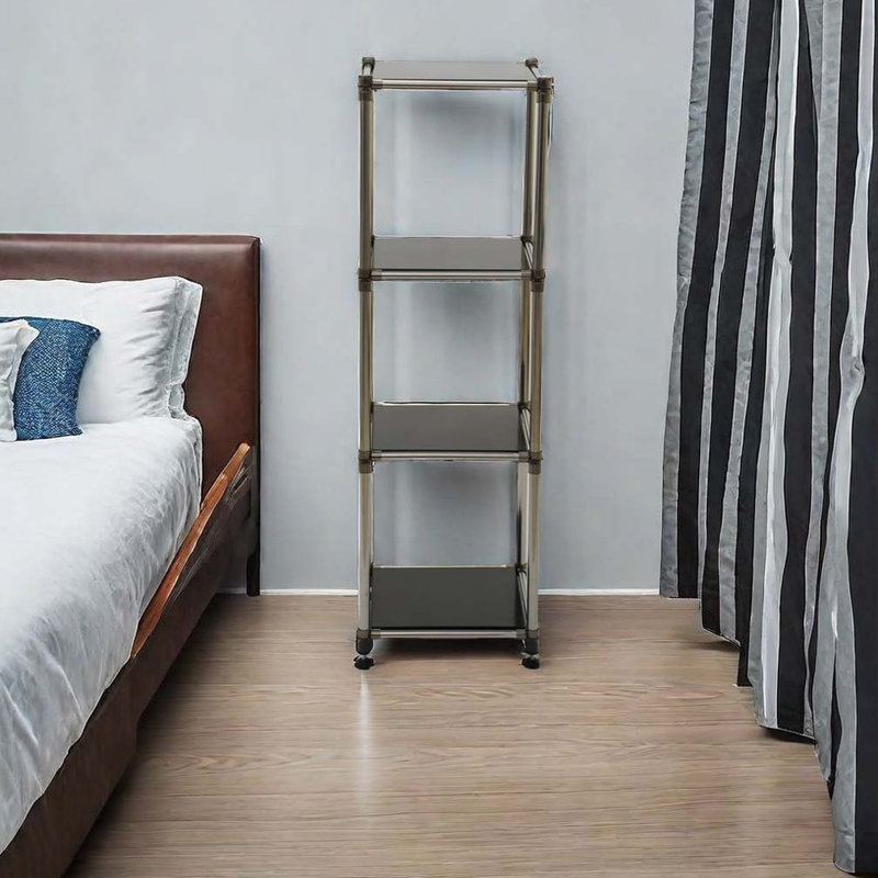 Étagère de rangement robuste en acier inoxydable à 4 niveaux, rangement intérieur / extérieur, étagère modulaire, Black