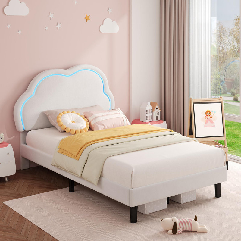 Upholstered Bed With Adjustable  Headboard Velvet, White, Single (3')