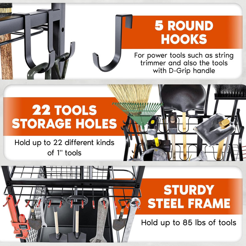 Metal - Garden Tool Organizer - Wheels