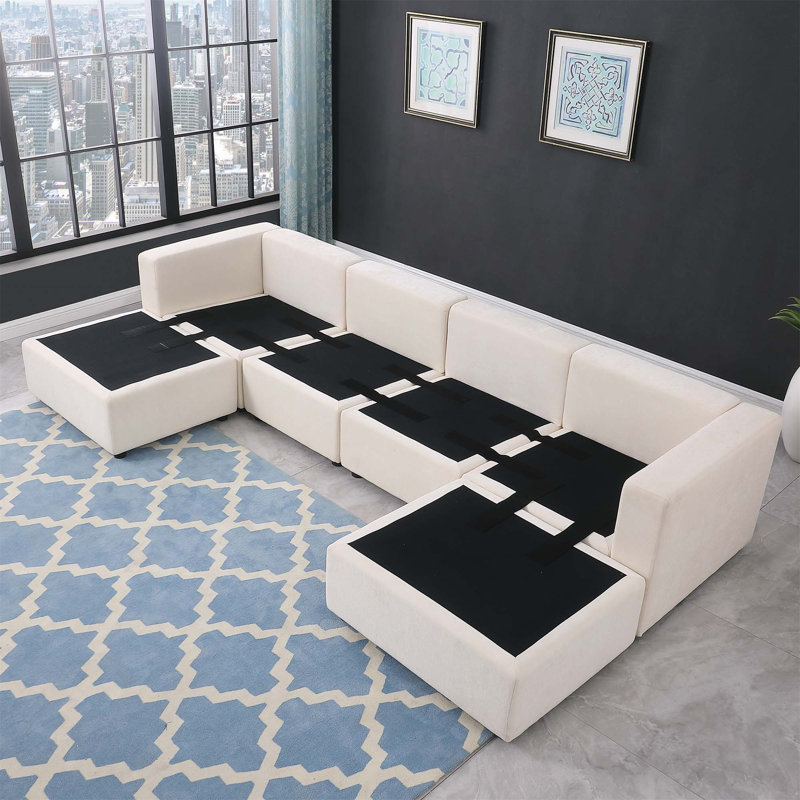 123.6 Modular Sectional Sofa Convertible U - shaped 6 - seat with Ottomans and Reversible Chaise