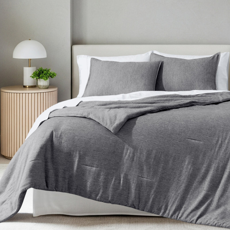 Ensemble d'édredon chiné Bare Home - ultra doux - duvet d'oie - chaleur toutes saisons, Gris anthracite chiné
