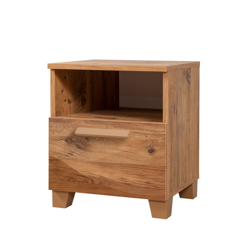 Modern Nightstand with Shelves, Atlantic Pine Finish, 17.7 x 20.5 x 15.7 inches | 100% Melamine Coated Particle Board, PVC Edge Banding, MDF Handles, Wall Mountable | Perfect for Rustic & Scandinavian Decor, Space-Saving Design