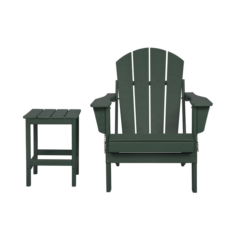 Chaise Adirondack pliante en plastique avec table Vinnie, Vert foncé