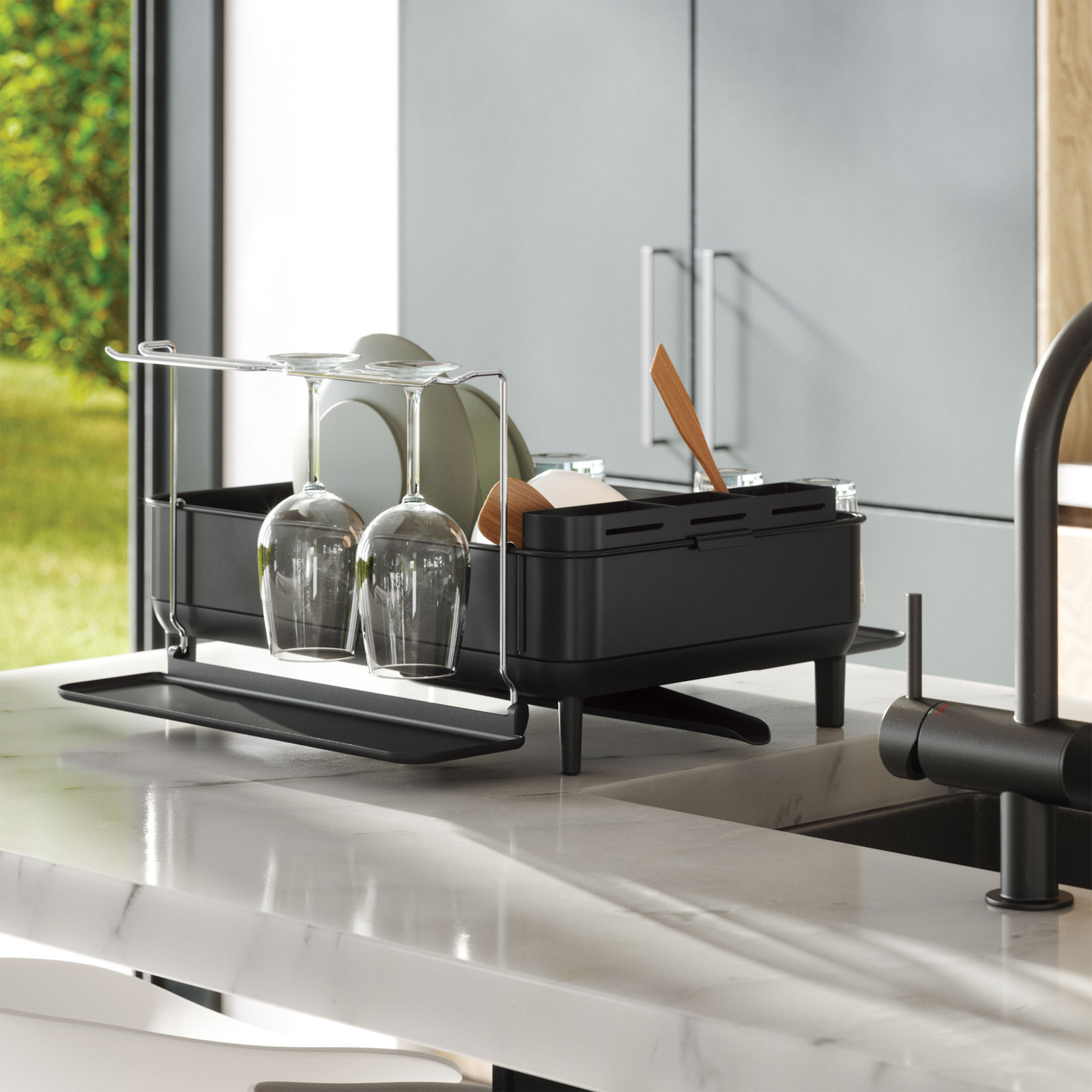 simplehuman Dish Rack with Swivel Spout, Black