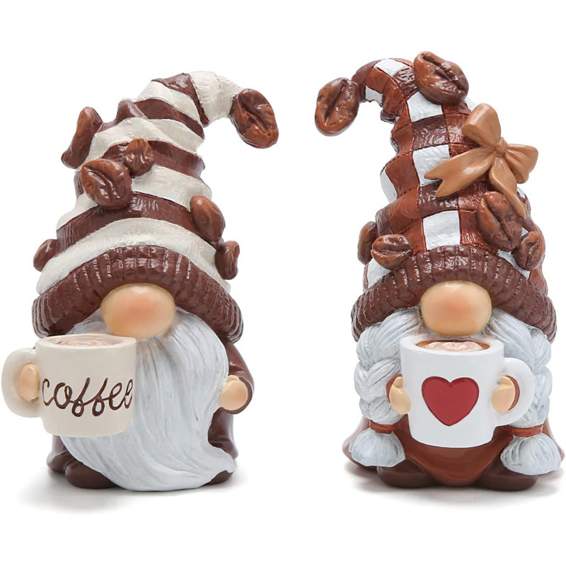 2 PCS café gnomes café accessoires de décoration printemps été suédois Tomte Elf nain Figurines printemps été gnome décorations cadeaux automne gnome décor intérieur décorations pour la maison