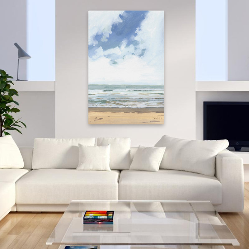 Promenade sur la plage I - plage, nuages bruns bleus, H 48 po x l 32 po