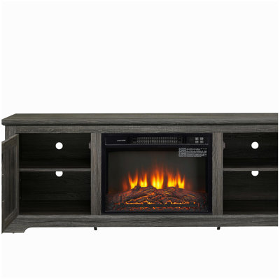 Armoire à porte en rotin naturel avec tablette réglable en bois, console en rotin de ferme pour téléviseur de 70 po ou moins, meuble télé avec foyer encastré de 23 po, l 65 po x P 15,55 po x H 23,86 po, GRIS
