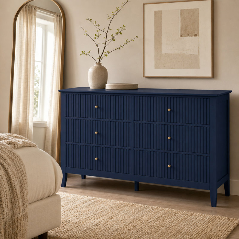 Commode 6 tiroirs 47,2 "avec façades cannelées, Blue