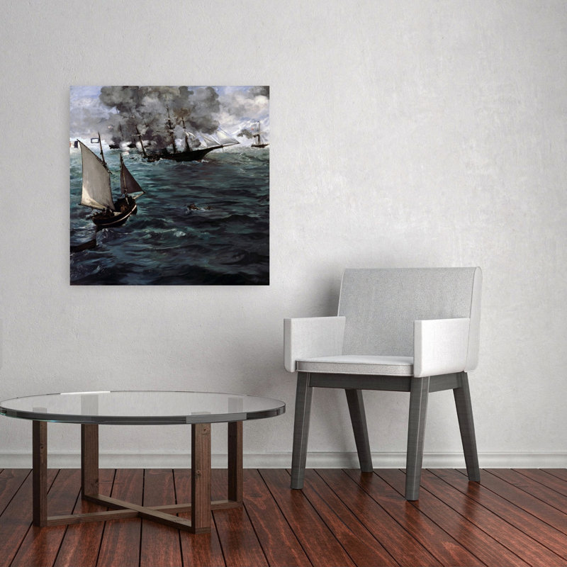 The Battle Of The Uss Kearsarge & Css Alabama Classic Contemporary Coastal Ocean Wall Art Print by Edouard Manet - 1 Piece Wrapped Canvas Wall Art