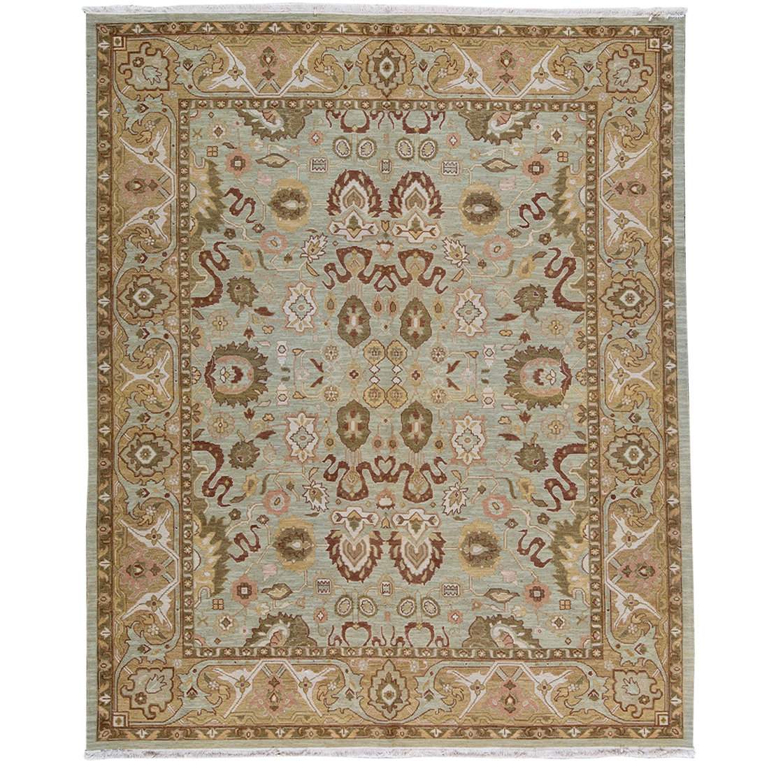 Bokara Rug Co., Inc. HandKnotted HighQuality Light Green and Cream