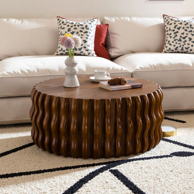 Table basse ronde en forme de tambour Mid-Century